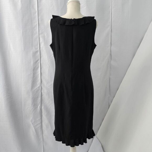 Mary McFadden Collection Womens 12 Black Linen Blend Ruffle Neck Sheath Dress - Picture 3 of 14